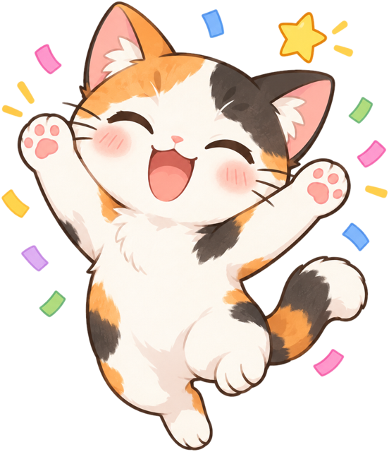 ばんざいする三毛猫
